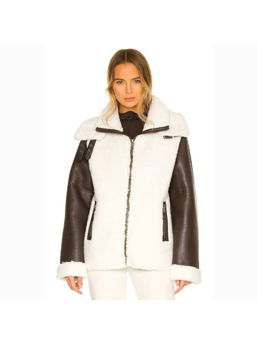 Unreal Fur Women's M Symbiosis Leather Shearling Aviator Jacket